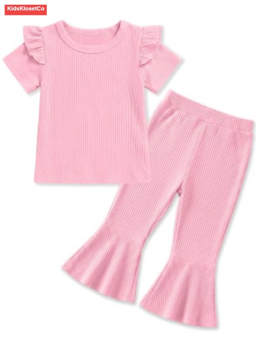 Toddler Girls 2 Piece Summer Outfit Ruffle Sleeve Top Flare Pants Set